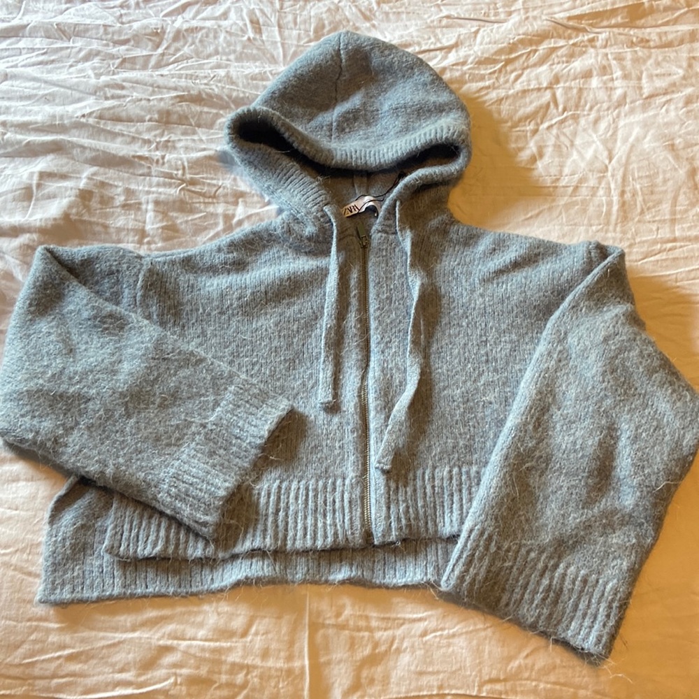 Zara Cropped Hooded Cashmere Sweater Size XS-S